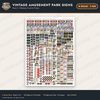 Alpine Railworks 30210N N Scale Vintage Amusement Park Signs