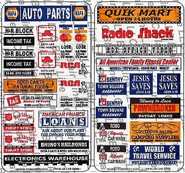 Blair Line 50 N Scale Storefront & Advertising Signs -- Modern Storefront 1975-1990s