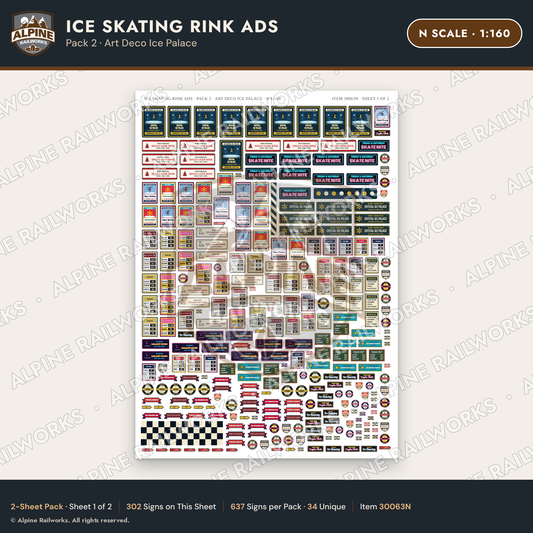 Alpine Railworks 30063N N Scale Ice Skating Rink Ads