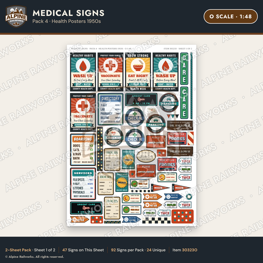 Alpine Railworks 30323O O Scale Medical Signs - Health Posters 1950s