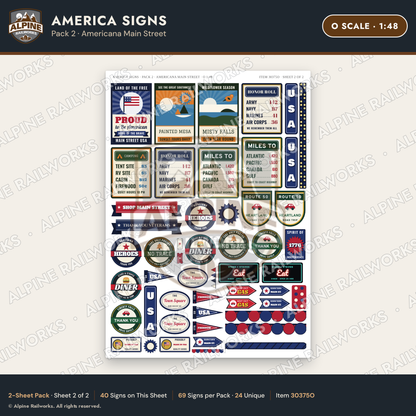 Alpine Railworks 30375O O Scale America Signs - Americana Main Street
