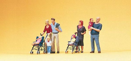 Preiser 10494 HO Scale Pedestrians -- Parents w/Children & Strollers