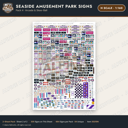 Alpine Railworks 30215N N Scale Seaside Amusement Park Signs - Arcade