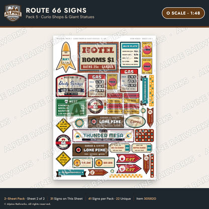 Alpine Railworks 30582O O Scale Route 66 Highway Signs - Curio Shops