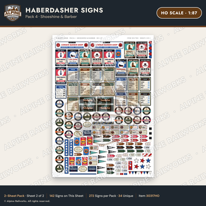 Alpine Railworks 30317HO HO Scale Haberdasher Signs - Shoeshine