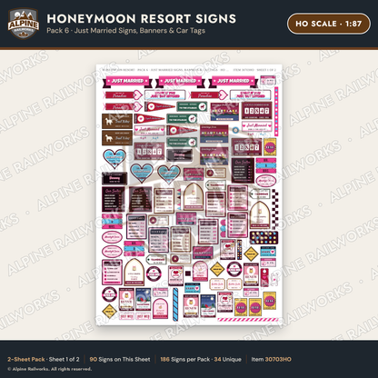 Alpine Railworks 30703HO HO Scale Honeymoon Resort Signs