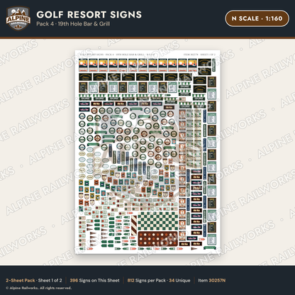 Alpine Railworks 30257N N Scale Golf Resort Signs - 19th Hole Bar