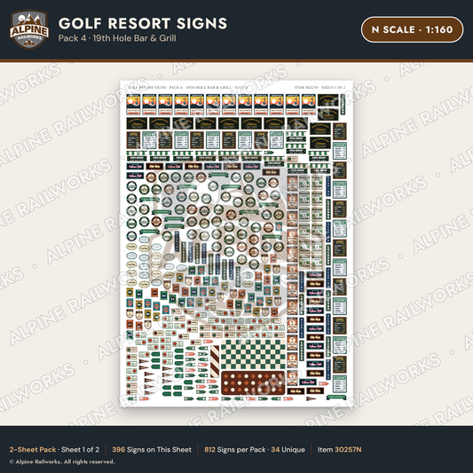 Alpine Railworks 30257N N Scale Golf Resort Signs - 19th Hole Bar