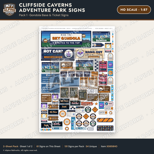 Alpine Railworks 30858HO HO Scale Roadside Signs - Cave Adventure Park