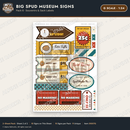 Alpine Railworks 31007G G Scale Roadside Signs - Potato Museum