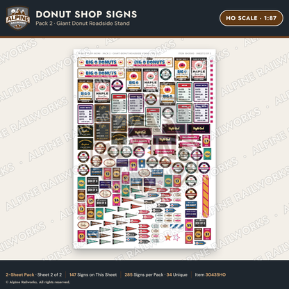 Alpine Railworks 30435HO HO Scale Donut Shop Signs