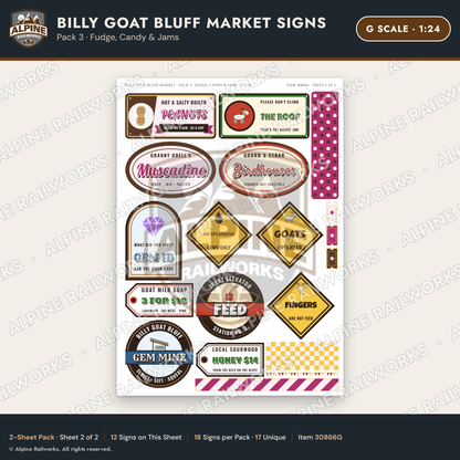 Alpine Railworks 30866G G Scale Roadside Signs - Goats on the Roof