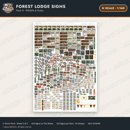 Alpine Railworks 30469N N Scale Forest Lodge Signs - Wildlife & Rules