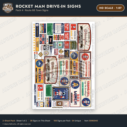 Alpine Railworks 30963HO HO Scale Roadside Signs - Spaceman Drive-In