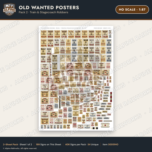 Alpine Railworks 30051HO HO Scale Old Wanted Posters - Train