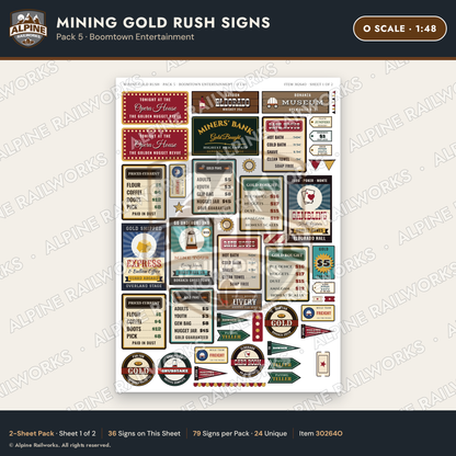 Alpine Railworks 30264O O Scale Mining Gold Rush Signs