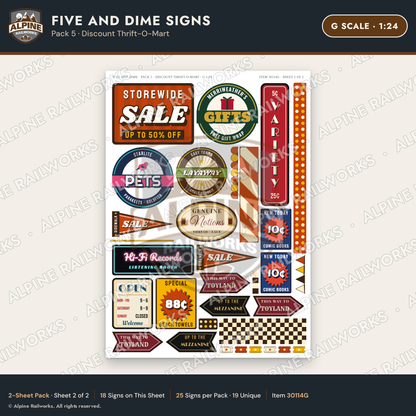 Alpine Railworks 30114G G Scale Five and Dime Signs