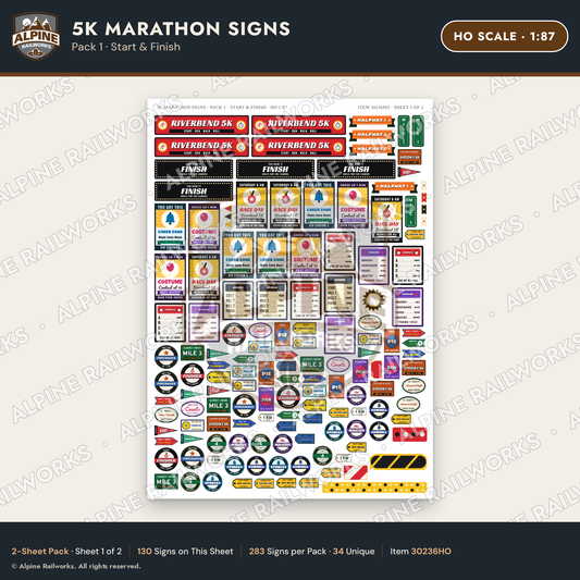 Alpine Railworks 30236HO HO Scale 5K Marathon Signs - Start & Finish