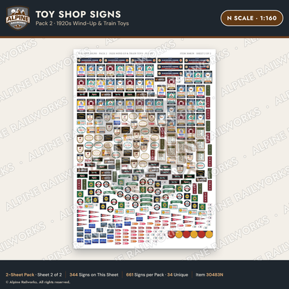 Alpine Railworks 30483N N Scale Toy Shop Signs - 1920s Wind-Up