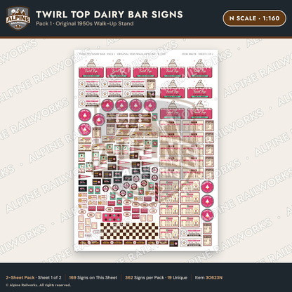 Alpine Railworks 30623N N Scale Fast Food Signs - Ice Cream Dairy Bar