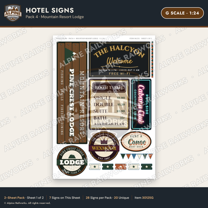 Alpine Railworks 30125G G Scale Hotel Signs - Mountain Resort Lodge