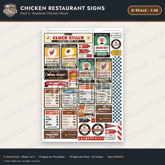 Alpine Railworks 30453O O Scale Chicken Restaurant Signs