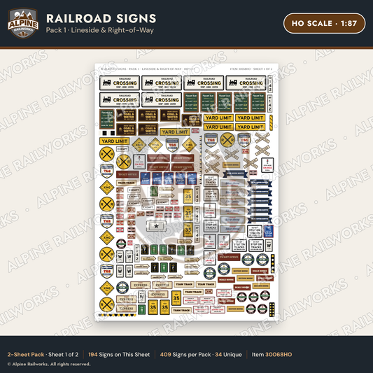 Alpine Railworks 30068HO HO Scale Railroad Signs - Lineside