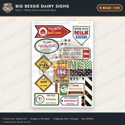 Alpine Railworks 30966G G Scale Roadside Signs - Giant Cow Dairy