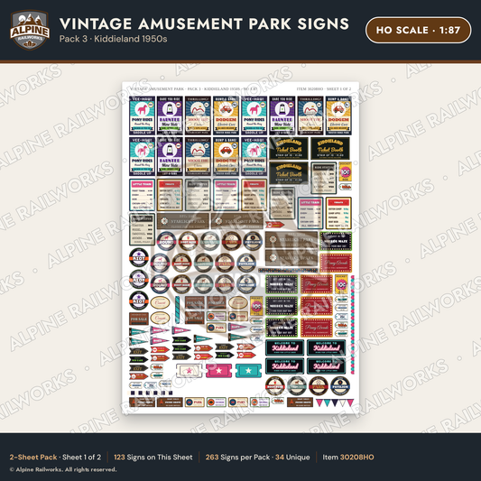 Alpine Railworks 30208HO HO Scale Vintage Amusement Park Signs