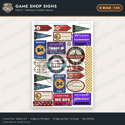 Alpine Railworks 30492G G Scale Game Shop Signs - Tabletop