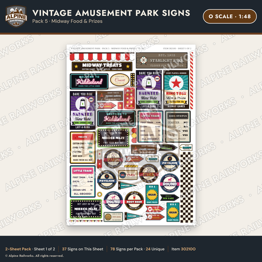 Alpine Railworks 30210O O Scale Vintage Amusement Park Signs