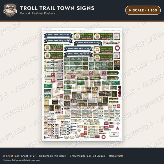 Alpine Railworks 31101N N Scale Roadside Attraction Signs - Troll Town