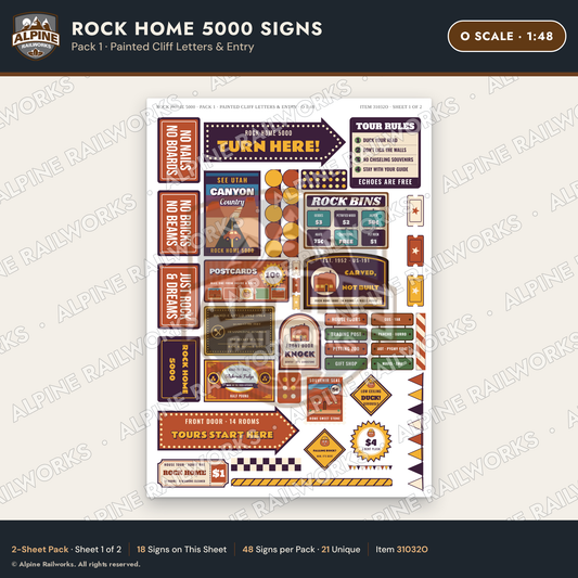 Alpine Railworks 31032O O Scale Roadside Signs - Cliff Rock House