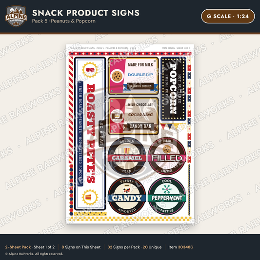 Alpine Railworks 30348G G Scale Snack Product Signs - Peanuts