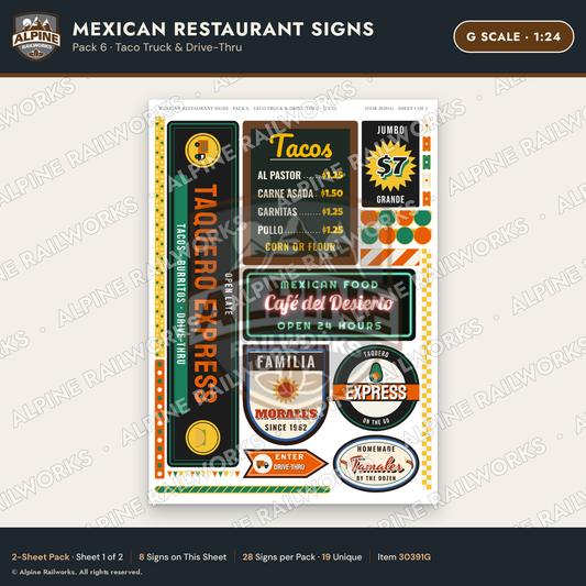 Alpine Railworks 30391G G Scale Mexican Restaurant Signs - Taco Truck