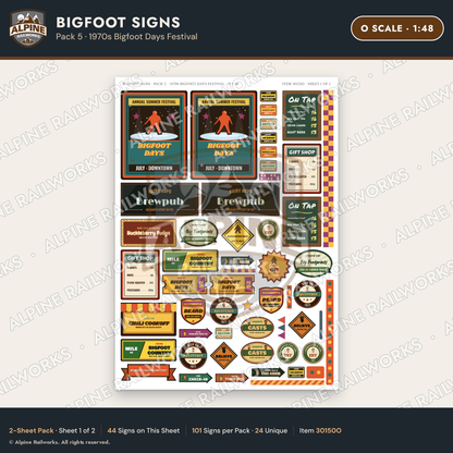 Alpine Railworks 30150O O Scale Bigfoot Signs - Bigfoot Days Festival
