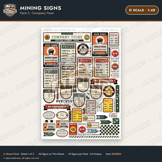 Alpine Railworks 30268O O Scale Mining Signs - Company Town