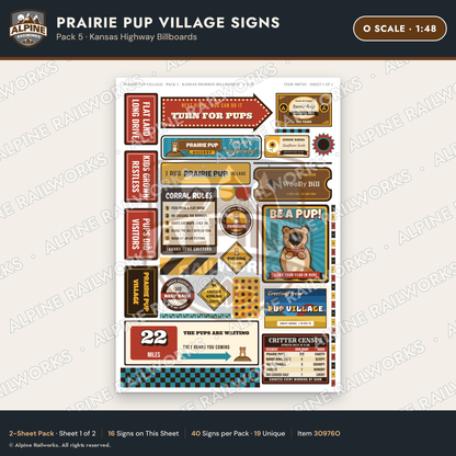 Alpine Railworks 30976O O Scale Roadside Signs - Prairie Dog Town