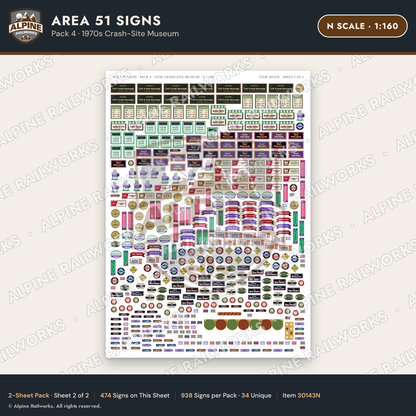 Alpine Railworks 30143N N Scale Area 51 Signs - Crash-Site Museum