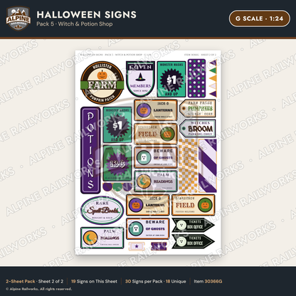 Alpine Railworks 30366G G Scale Halloween Signs - Witch & Potion Shop
