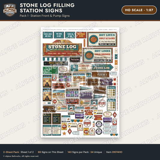 Alpine Railworks 31074HO HO Scale Roadside Signs - Petrified Wood