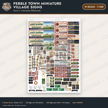 Alpine Railworks 31060N N Scale Roadside Signs - Miniature Village