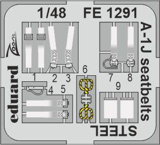 Eduard FE1291 1/48 A-1J Seatbelts Steel for Tamiya