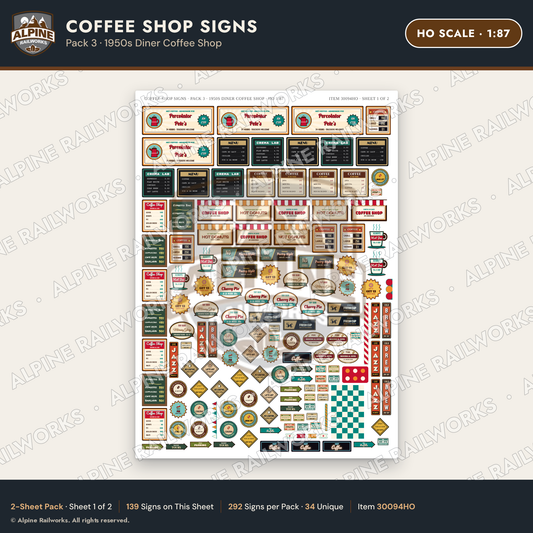 Alpine Railworks 30094HO HO Scale Coffee Shop Signs