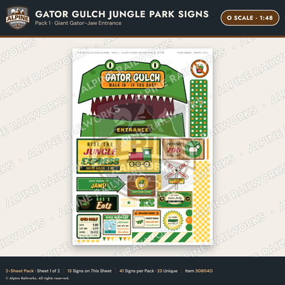 Alpine Railworks 30804O O Scale Roadside Signs - Alligator Park