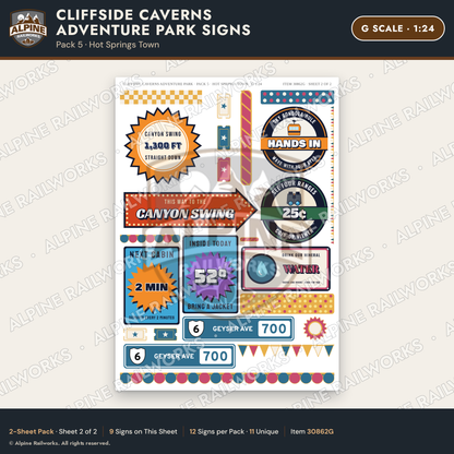 Alpine Railworks 30862G G Scale Roadside Signs - Cave Adventure Park
