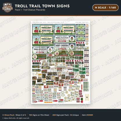 Alpine Railworks 31098N N Scale Roadside Attraction Signs - Troll Town