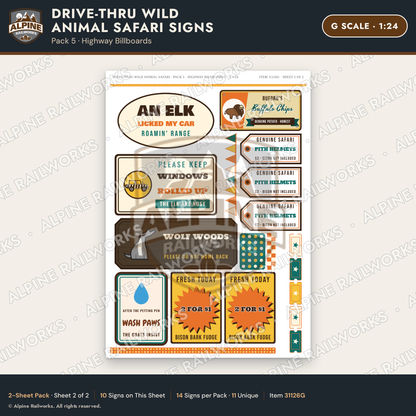 Alpine Railworks 31126G G Scale Roadside Signs - Drive-Thru Safari