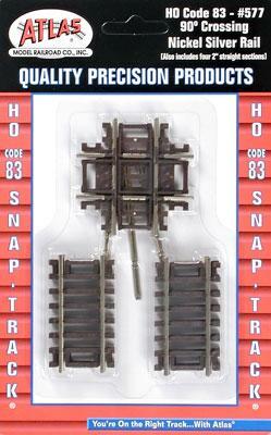 Atlas Model Railroad 577 HO Scale Code 83 Crossing - Nickel Silver w/Brown Ties -- 90 Degrees