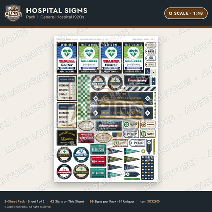 Alpine Railworks 30326O O Scale Hospital Signs - General Hospital